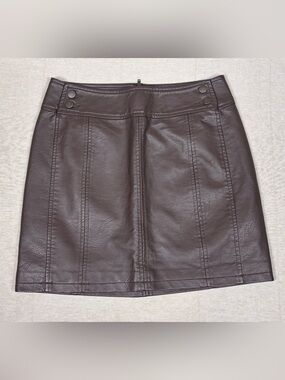 NWT Free People Brown Faux Leather Mini Skirt Size 4 Boho Moto Chic